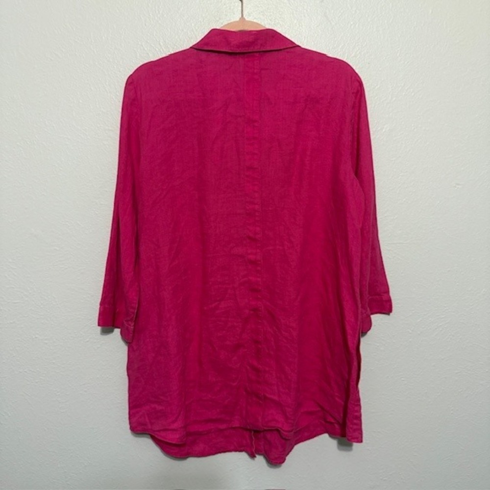 Lafayette 148 100% Linen Button Down Tunic Shirt Dress Fuchsia Pink M Pockets - Picture 8 of 9